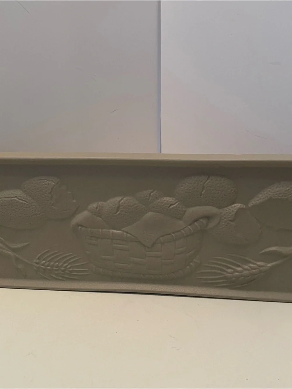 Bread Warmer Stoneware Warming Stone Gray Embossed Wheat Basket Design 11.25”